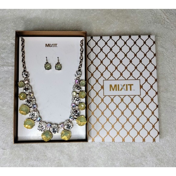 MixIt Necklace Earrings Box Set Retro Jewelry Statement Mix It Lemon Yellow Gold - Picture 4 of 15